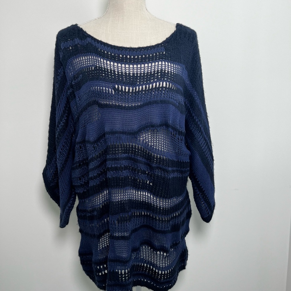 Calvin Klein Jeans Navy and Black Distressed Crochet Tunic Sweater